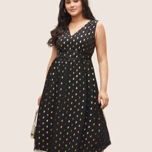 BloomChic Black and Gold Polka Dot Midi Dress
